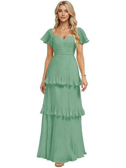 Tiered Ruffle Chiffon Bridesmaid Dress with Sweetheart Neckline