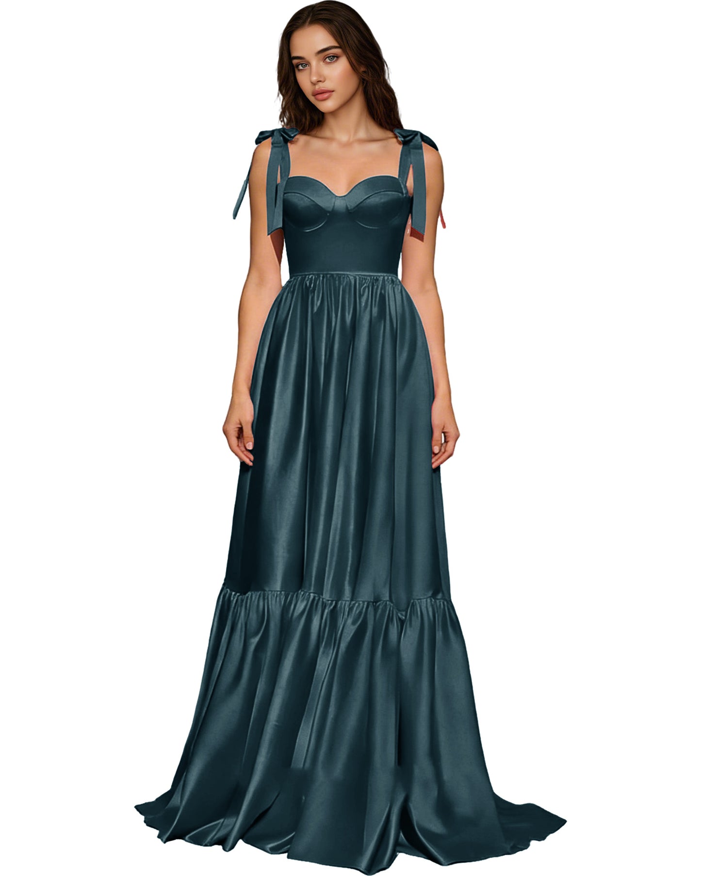 Strapless Black Tulle Ball Gown with Bow Straps and Corset Bodice