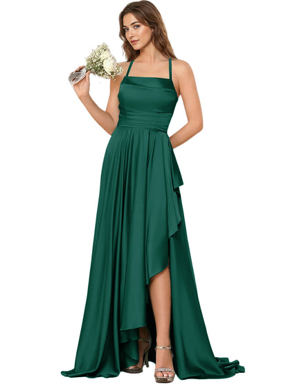 Open Back Halter Bridesmaid Dress with High Low Overlay dress
