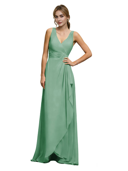 Halter V-Neck Chiffon Bridesmaid Dress with Draped Sash Waist