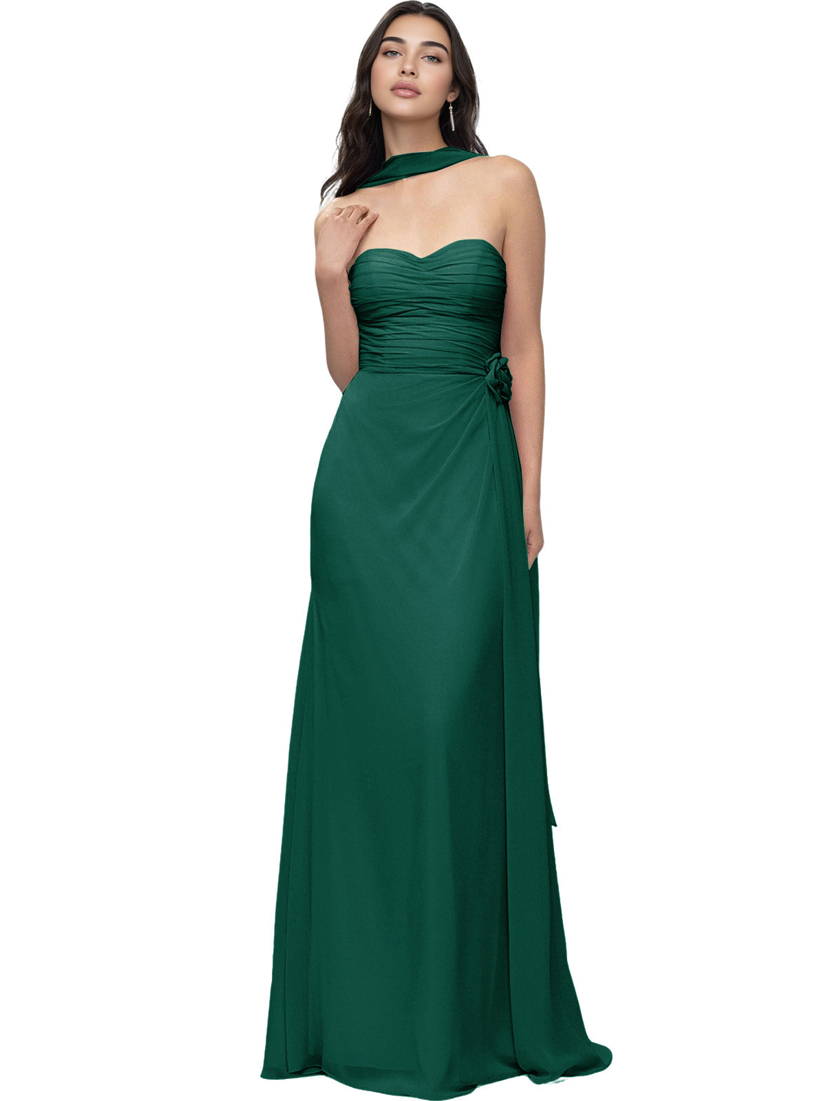 Strapless Chiffon Bridesmaid Dress with Wrapped Bodice and Slit Dress