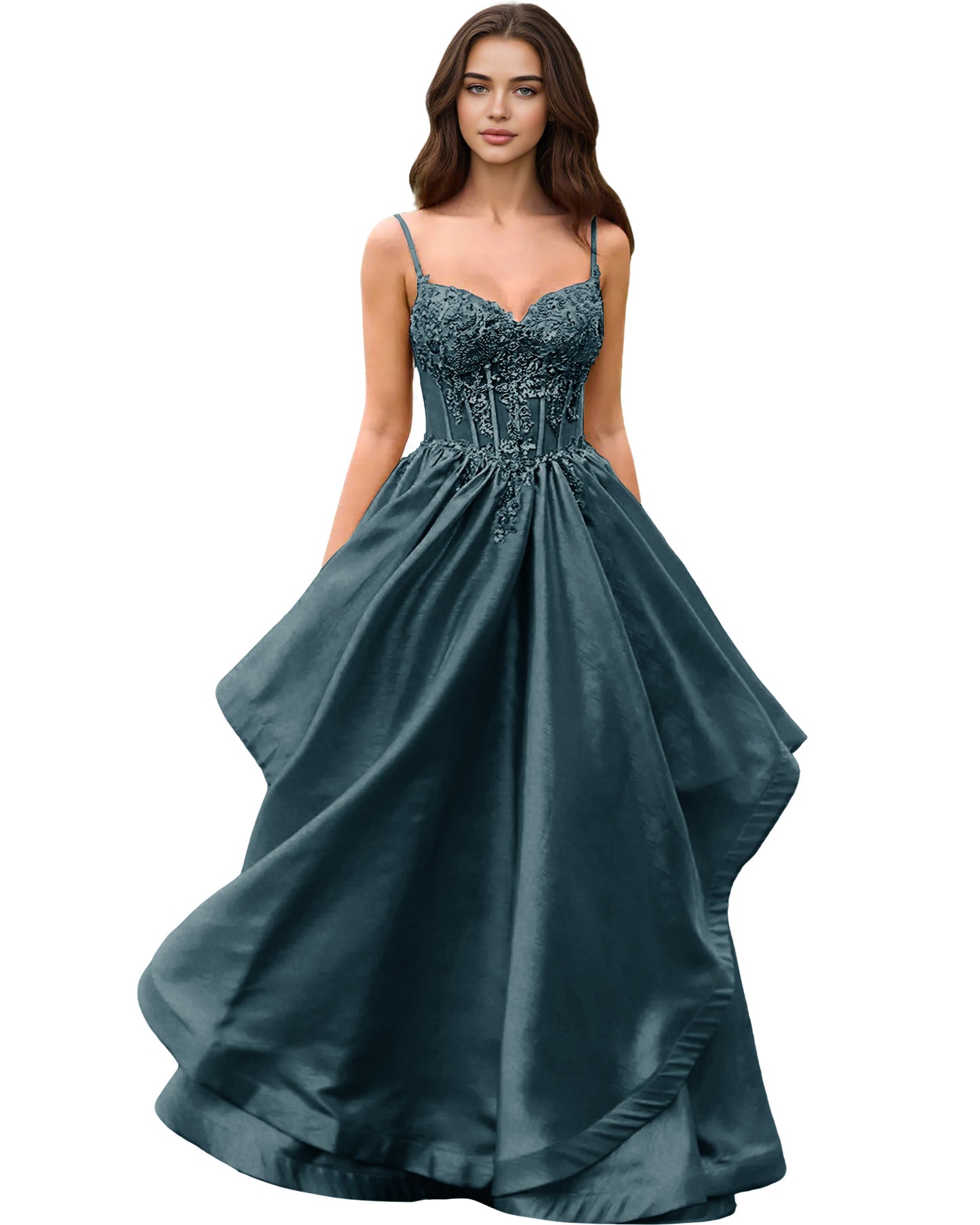 Sweetheart Glitter Tulle A-Line Prom Dress with Layered dress and Corset