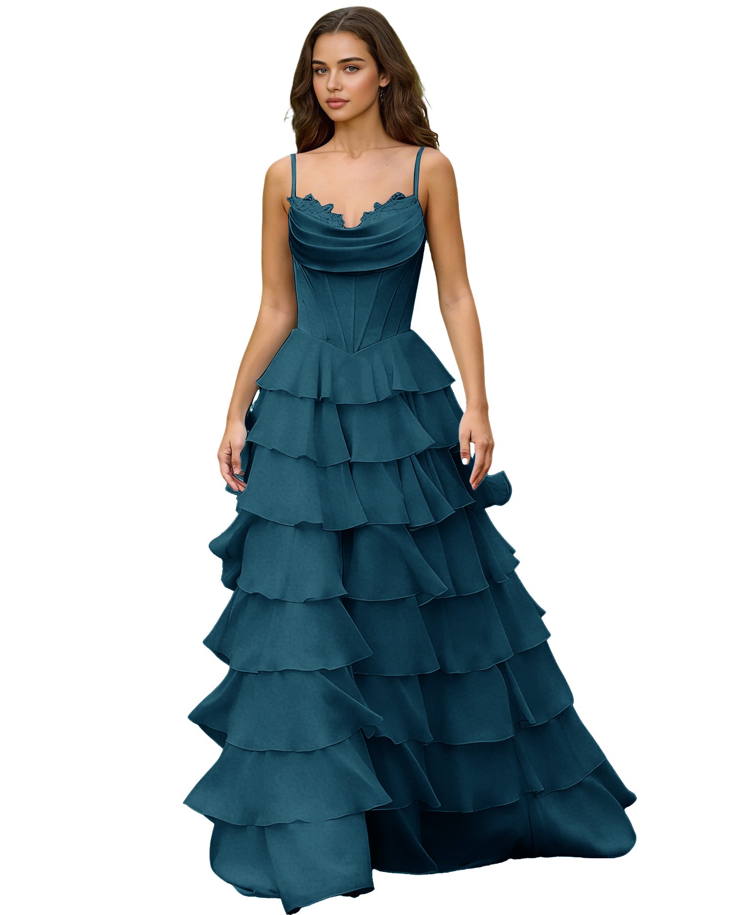 Spaghetti Strap Tiered Chiffon A-Line Prom Dress with Ruffle dress
