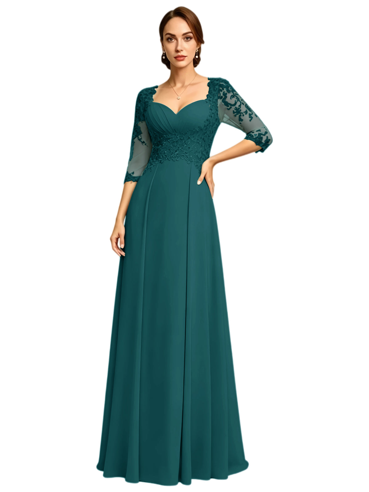 Long Sweetheart Mother of the Bride Dress Lace Jacket Chiffon A-Line Formal Gown