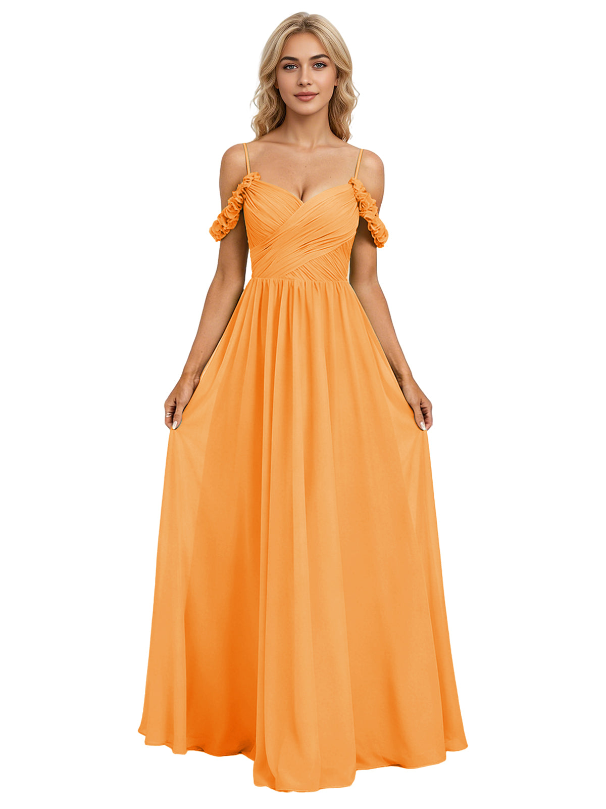 Off Shoulder Lace Applique Bridesmaid Dress with Flowing Chiffon dress