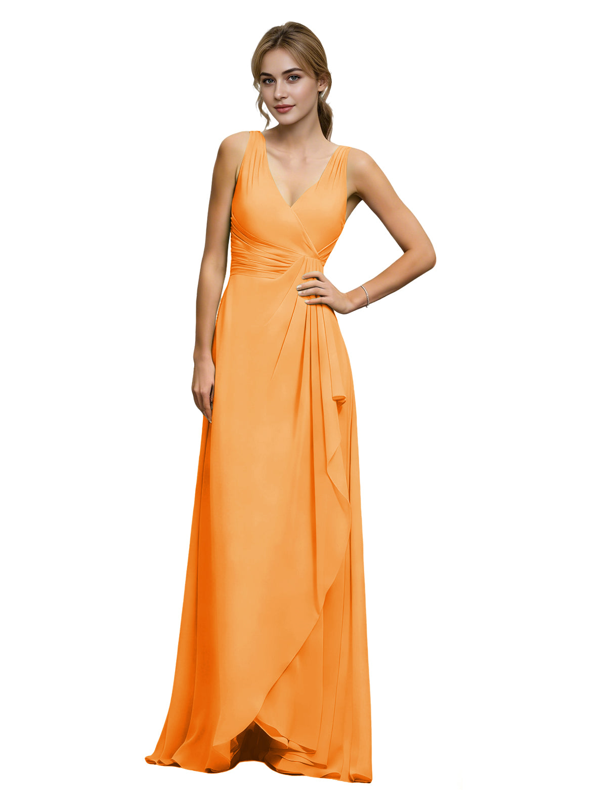 Halter V-Neck Chiffon Bridesmaid Dress with Draped Sash Waist