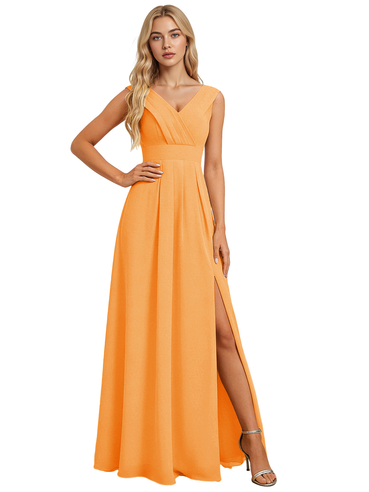 Surplice V-Neck Chiffon Bridesmaid Dress with A-Line Slit dress