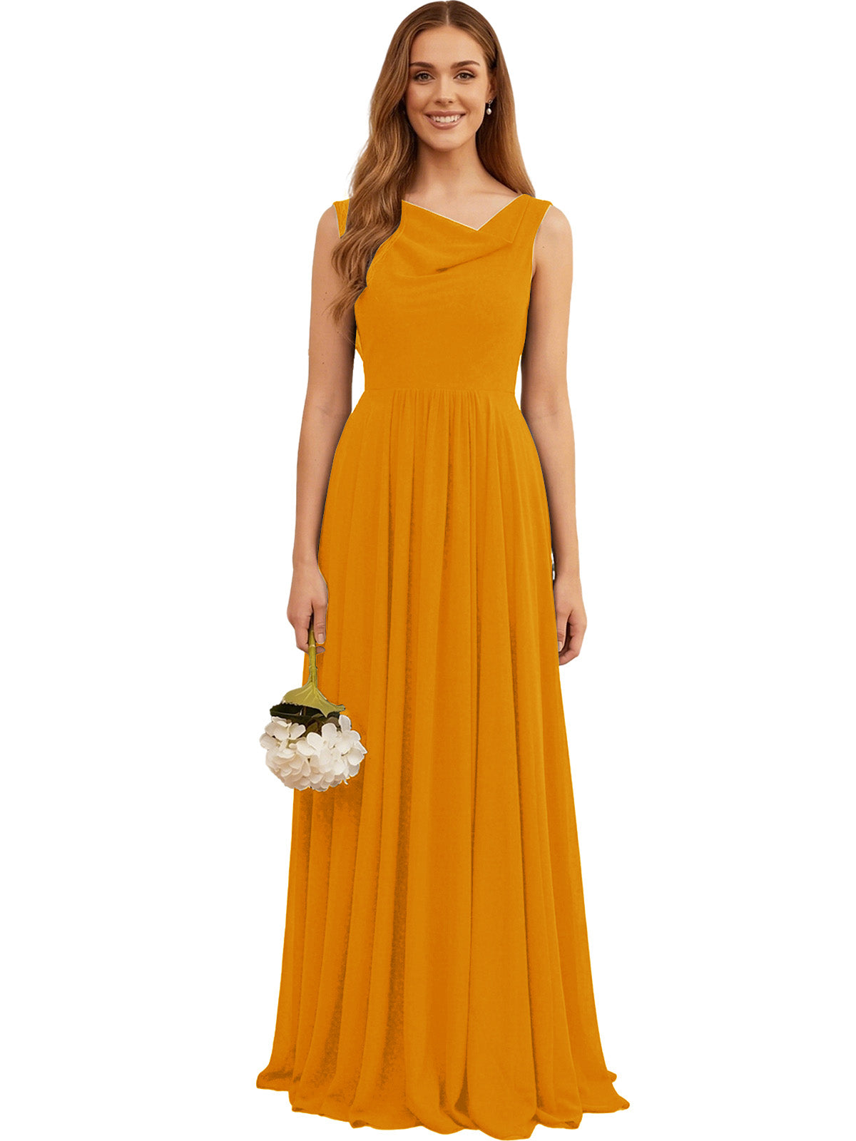 Jewel Neck Sleeveless Chiffon Bridesmaid Dress with Pleated dress