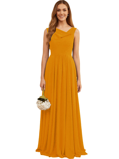 Jewel Neck Sleeveless Chiffon Bridesmaid Dress with Pleated dress
