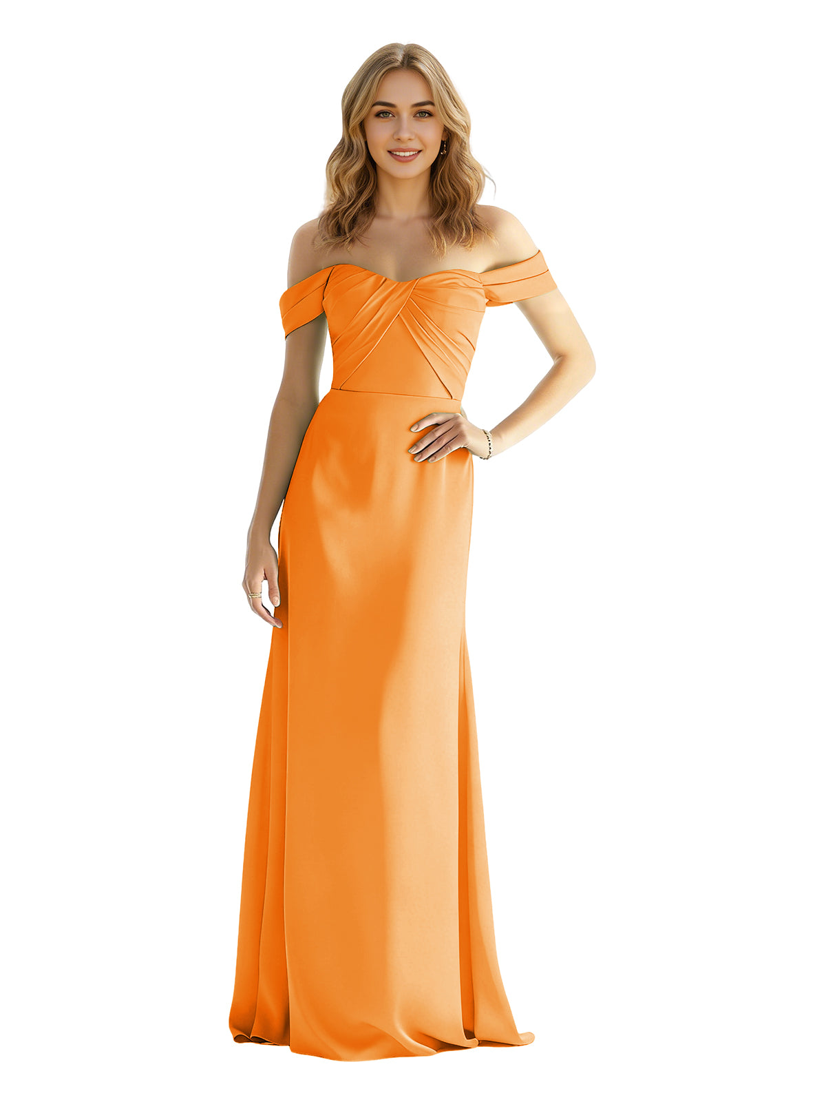 Sweetheart Off Shoulder Satin Bridesmaid Dress with Wrapped Bodice