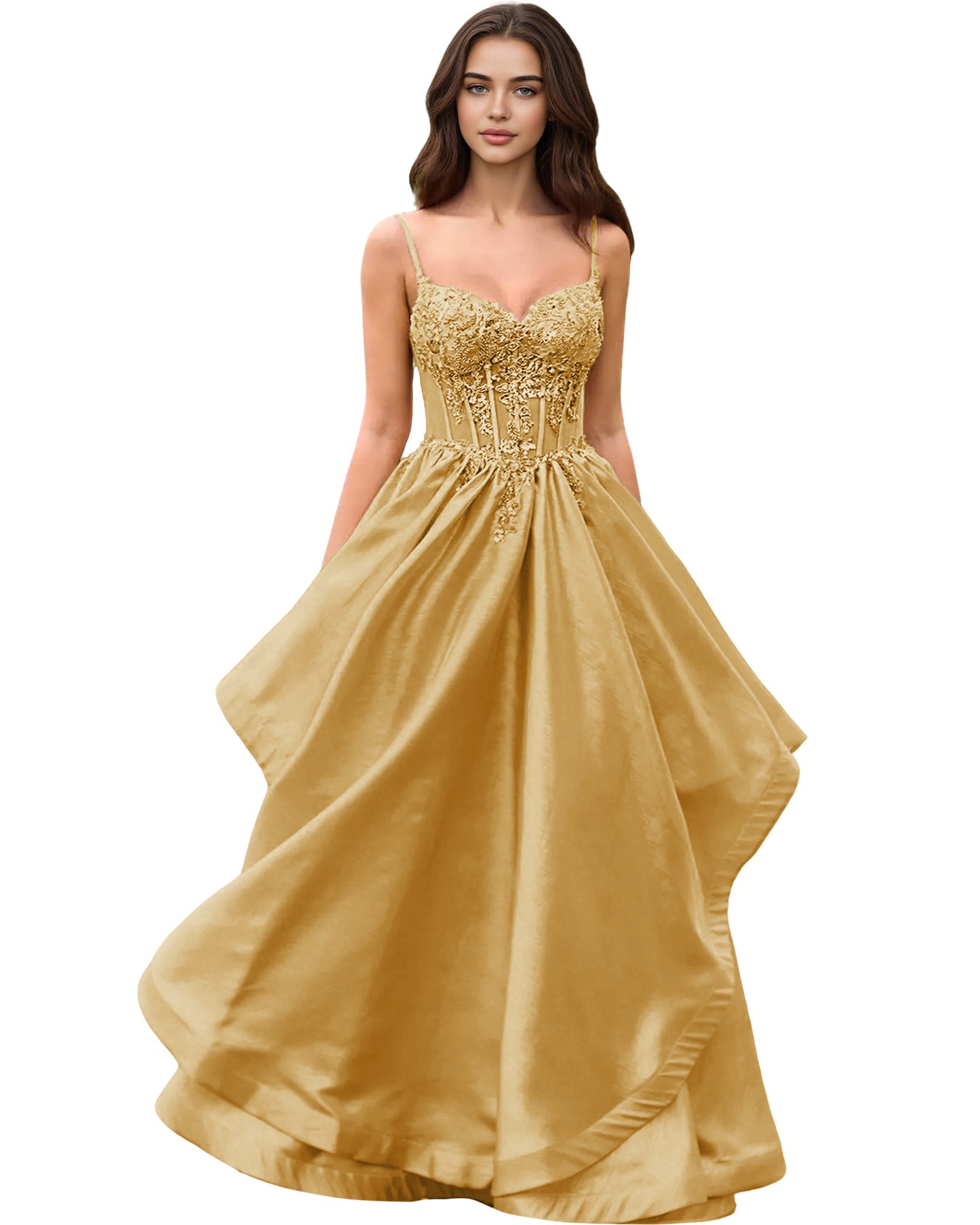 Sweetheart Glitter Tulle A-Line Prom Dress with Layered dress and Corset