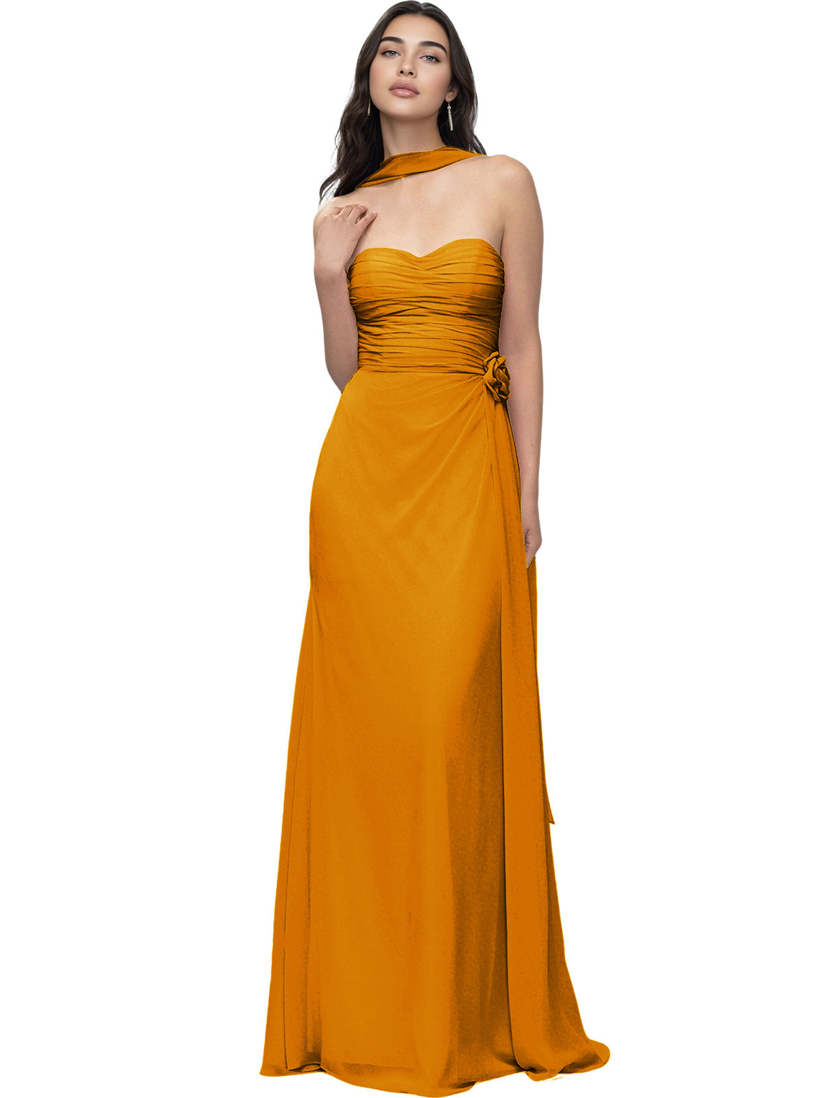 Strapless Chiffon Bridesmaid Dress with Wrapped Bodice and Slit Dress