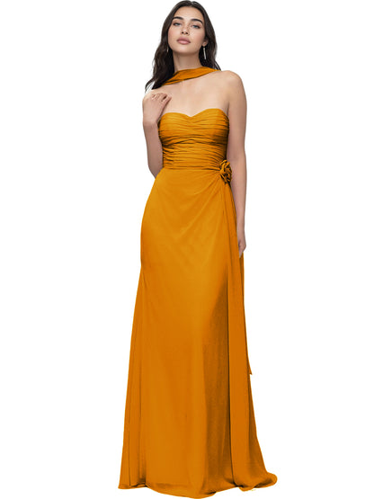 Strapless Chiffon Bridesmaid Dress with Wrapped Bodice and Slit Dress