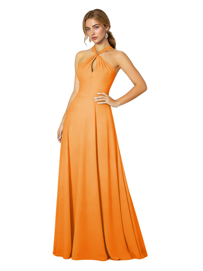 Cross Halter Chiffon Bridesmaid Dress with Empire Waist
