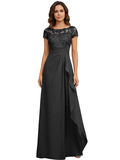Lace Applique Chiffon A-Line Moms Dress with Cap Sleeves