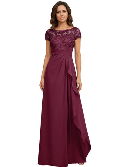 Lace Applique Chiffon A-Line Moms Dress with Cap Sleeves