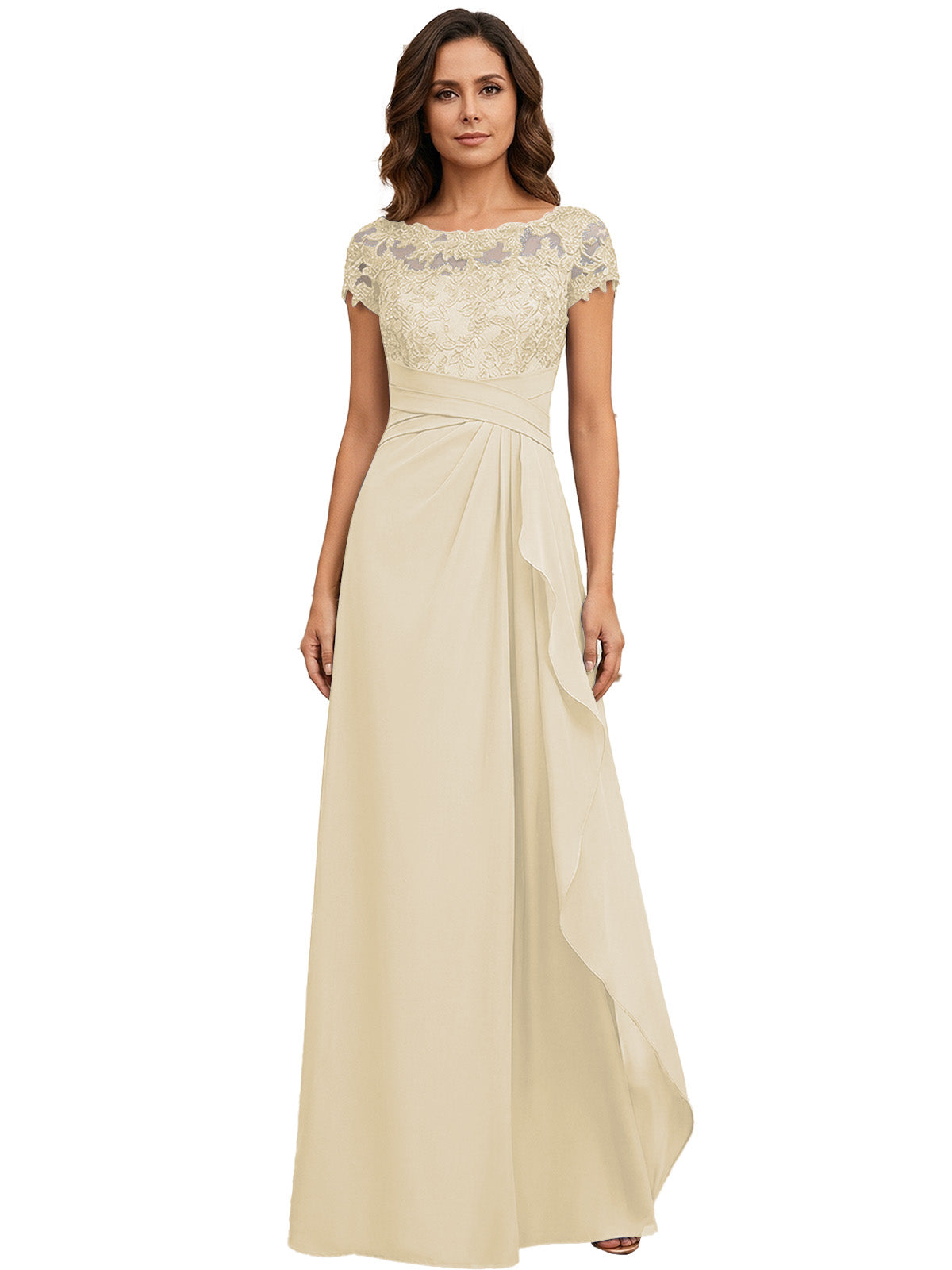 Lace Applique Chiffon A-Line Moms Dress with Cap Sleeves