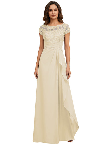 Lace Applique Chiffon A-Line Moms Dress with Cap Sleeves