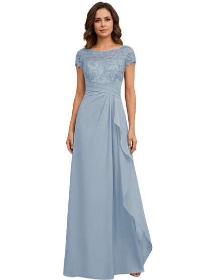 Lace Applique Chiffon A-Line Moms Dress with Cap Sleeves