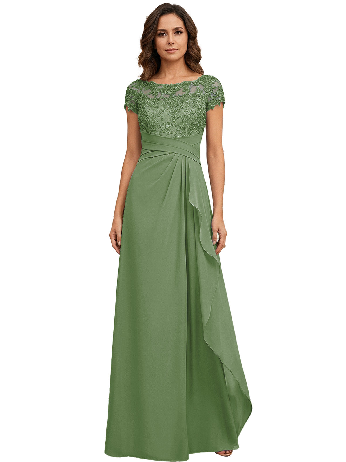 Lace Applique Chiffon A-Line Moms Dress with Cap Sleeves