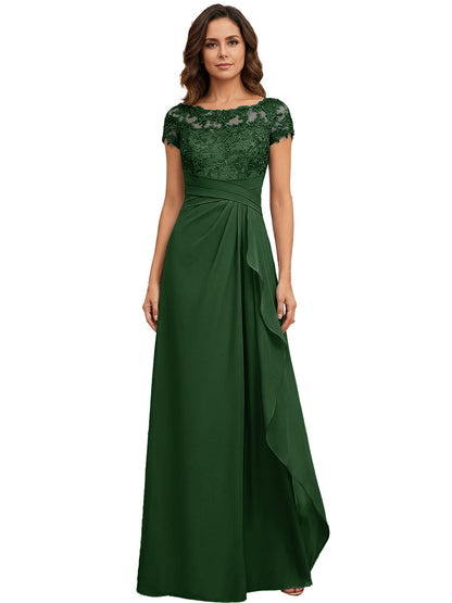 Lace Applique Chiffon A-Line Moms Dress with Cap Sleeves