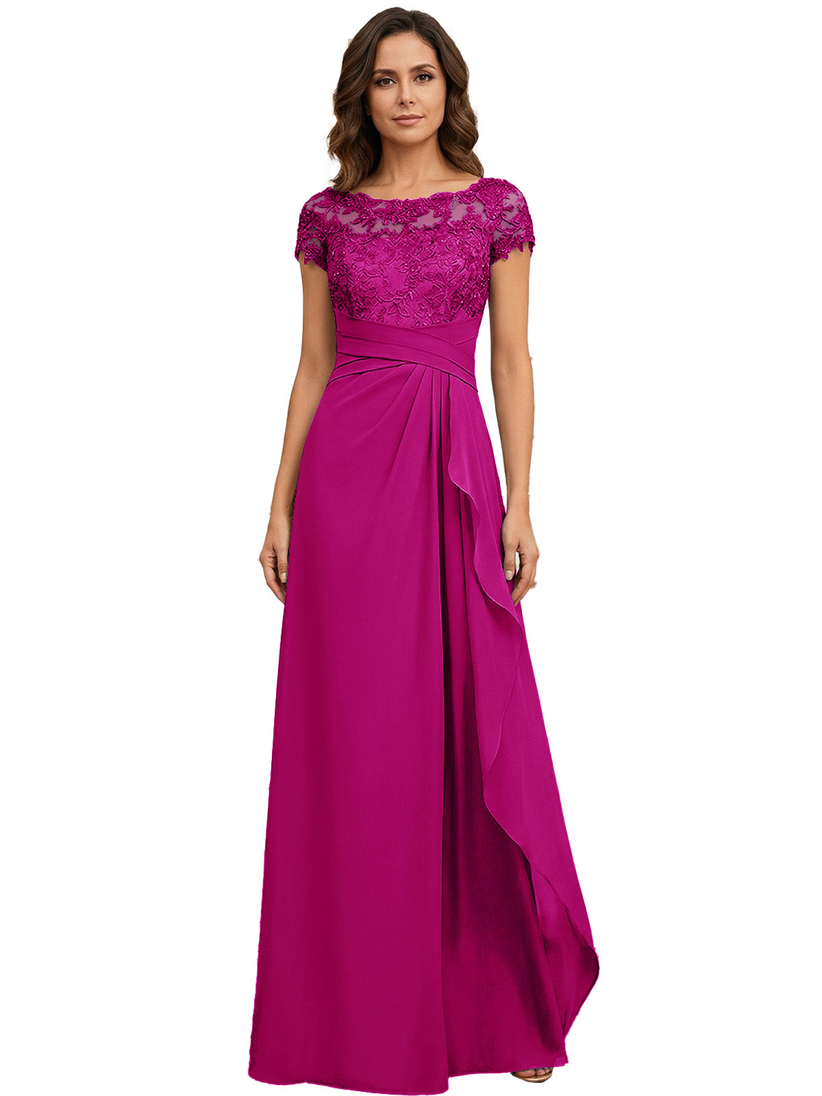 Lace Applique Chiffon A-Line Moms Dress with Cap Sleeves