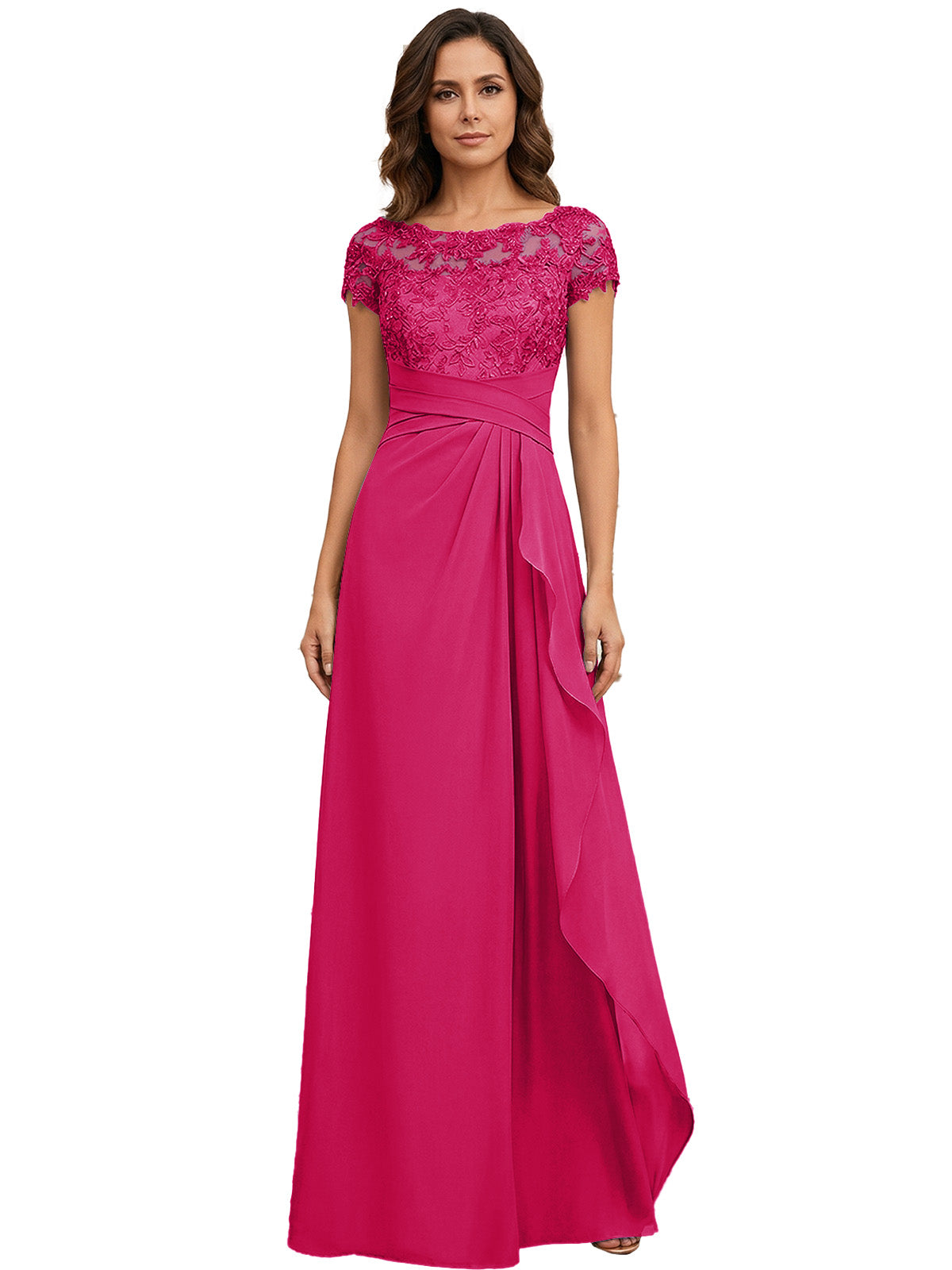 Lace Applique Chiffon A-Line Moms Dress with Cap Sleeves