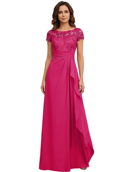Lace Applique Chiffon A-Line Moms Dress with Cap Sleeves