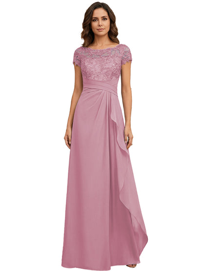 Lace Applique Chiffon A-Line Moms Dress with Cap Sleeves