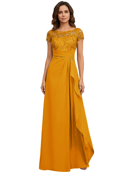 Lace Applique Chiffon A-Line Moms Dress with Cap Sleeves