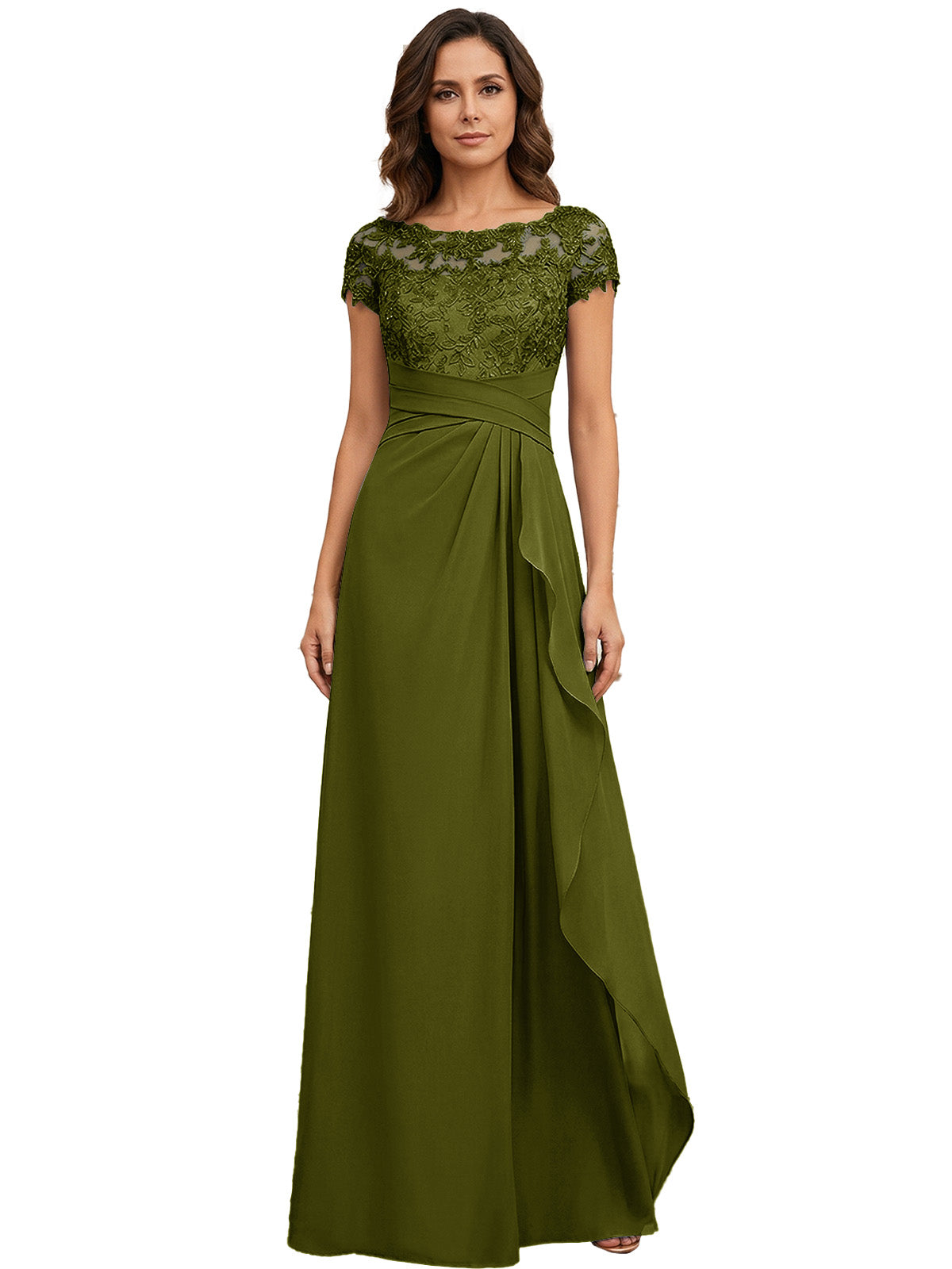 Lace Applique Chiffon A-Line Moms Dress with Cap Sleeves