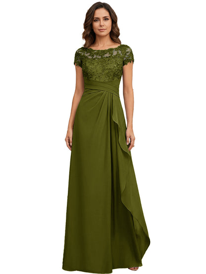Lace Applique Chiffon A-Line Moms Dress with Cap Sleeves