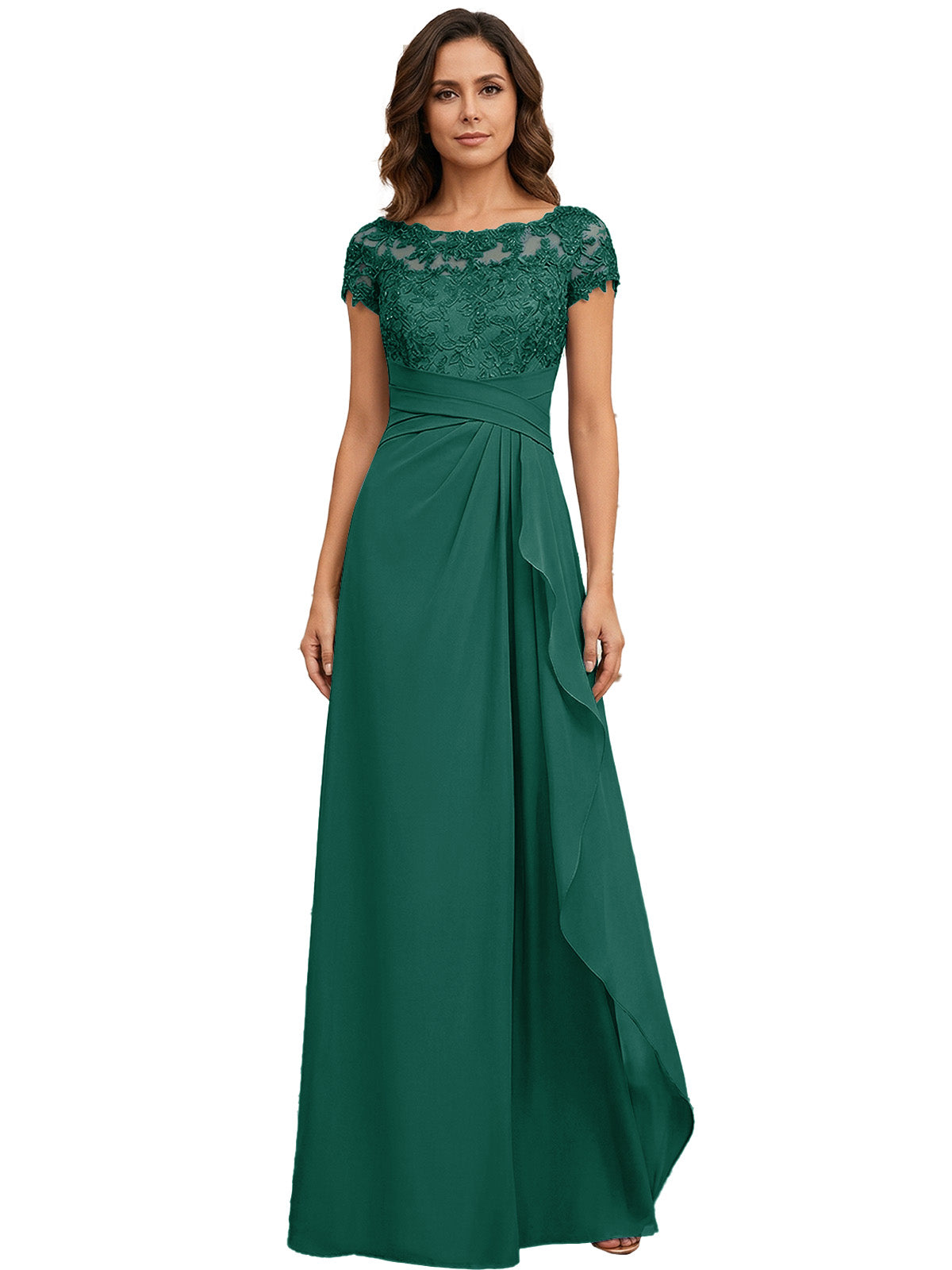 Lace Applique Chiffon A-Line Moms Dress with Cap Sleeves