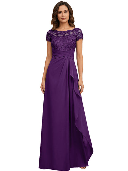 Lace Applique Chiffon A-Line Moms Dress with Cap Sleeves