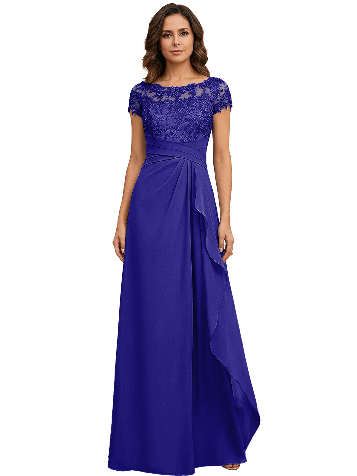Lace Applique Chiffon A-Line Moms Dress with Cap Sleeves