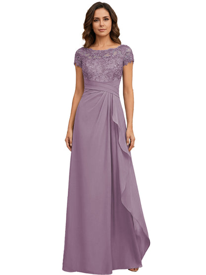 Lace Applique Chiffon A-Line Moms Dress with Cap Sleeves