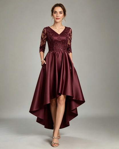 v neck lace applique moms dress