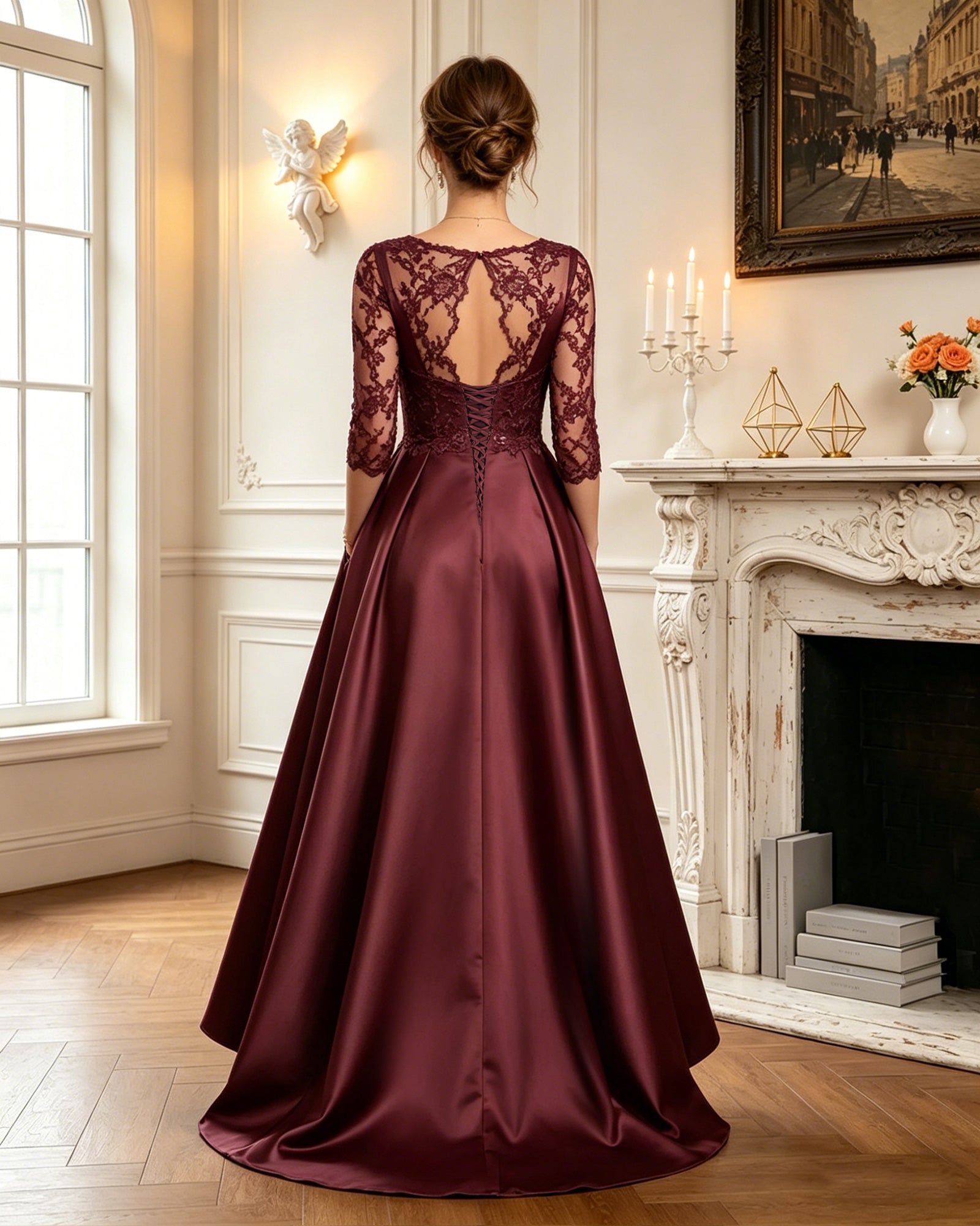 satin a line gown with pockets