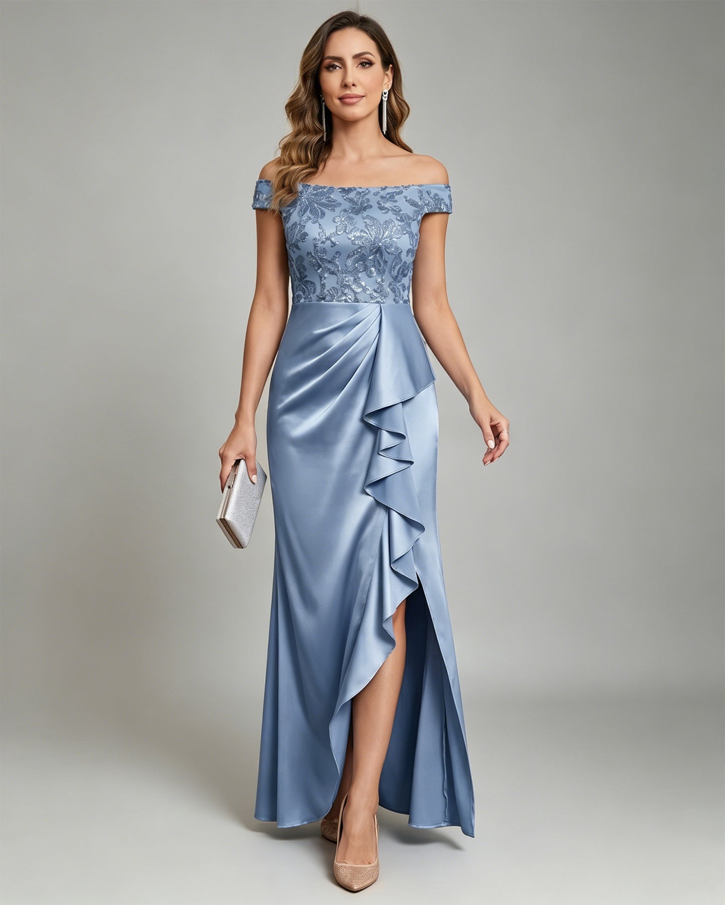 off the shoulder lace bodice moms dress