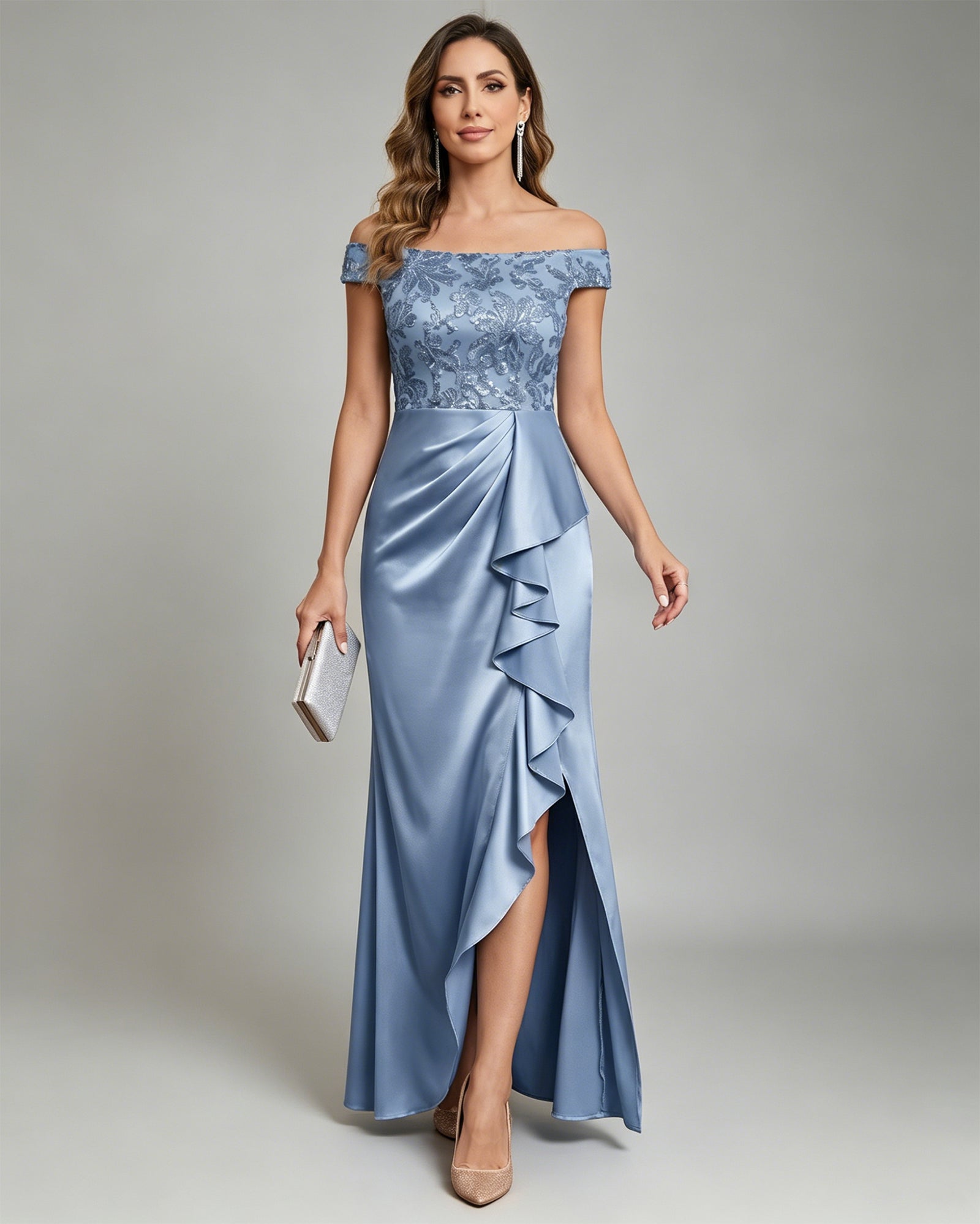 off the shoulder lace bodice moms dress