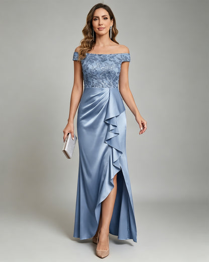 off the shoulder lace bodice moms dress