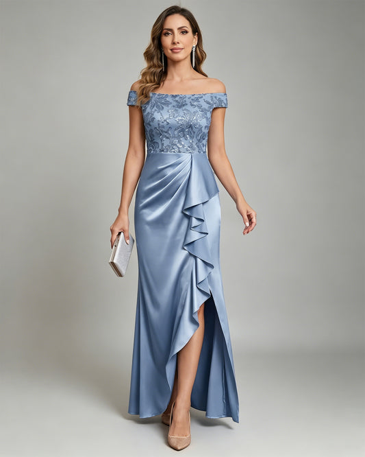 off the shoulder lace bodice moms dress