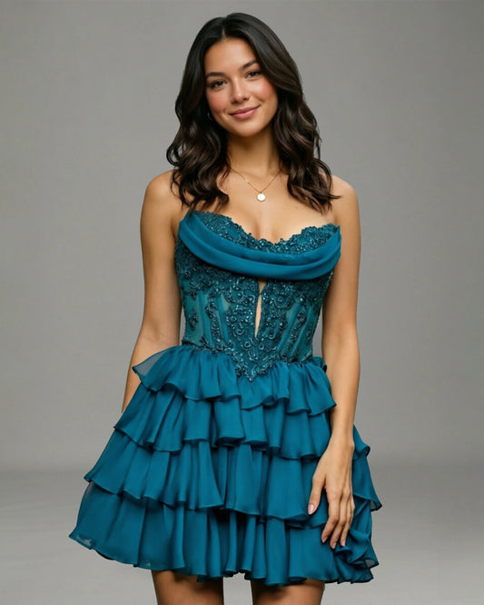 dark teal a line short dress