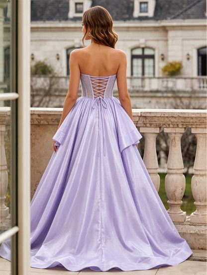 Strapless beaded corset prom dress