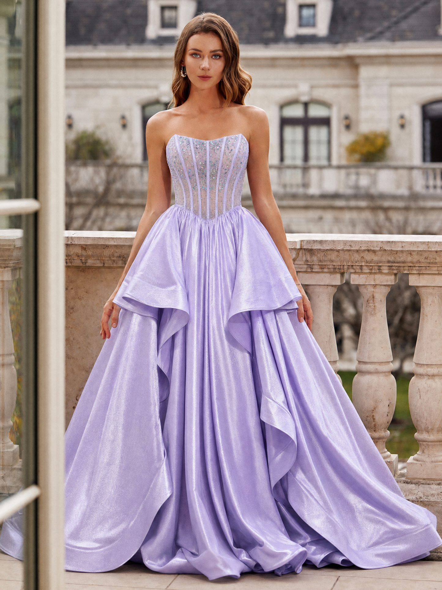 Sheer bodice with exposed boning