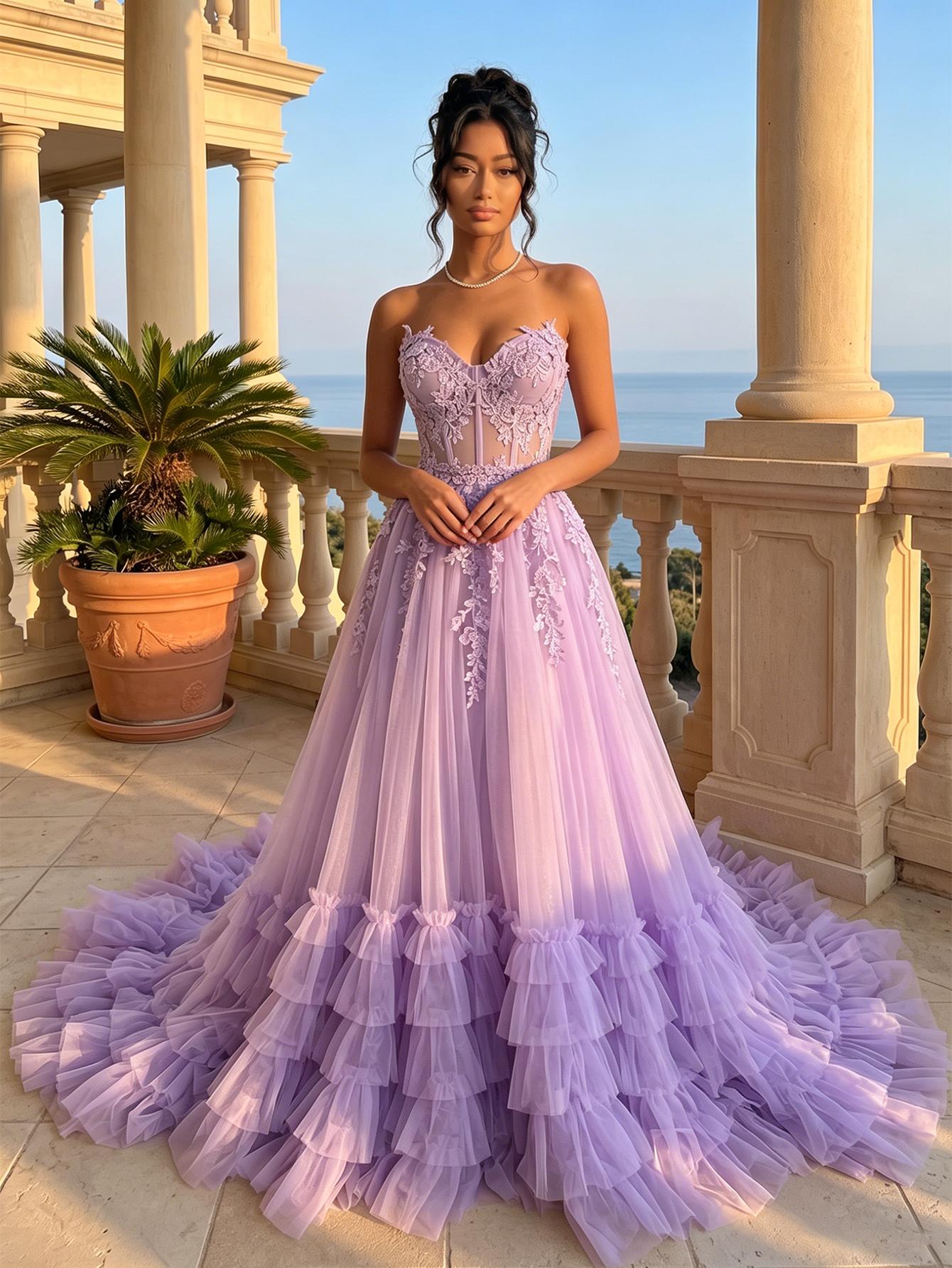 Lace up back formal gown