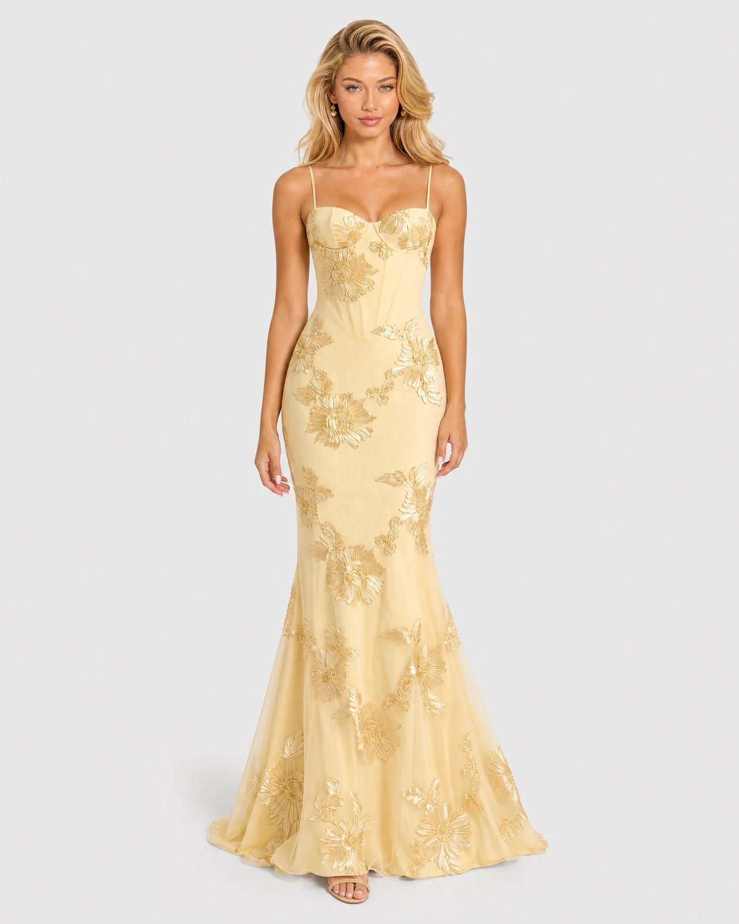 Spaghetti Strap Floral Lace Mermaid Formal Dress