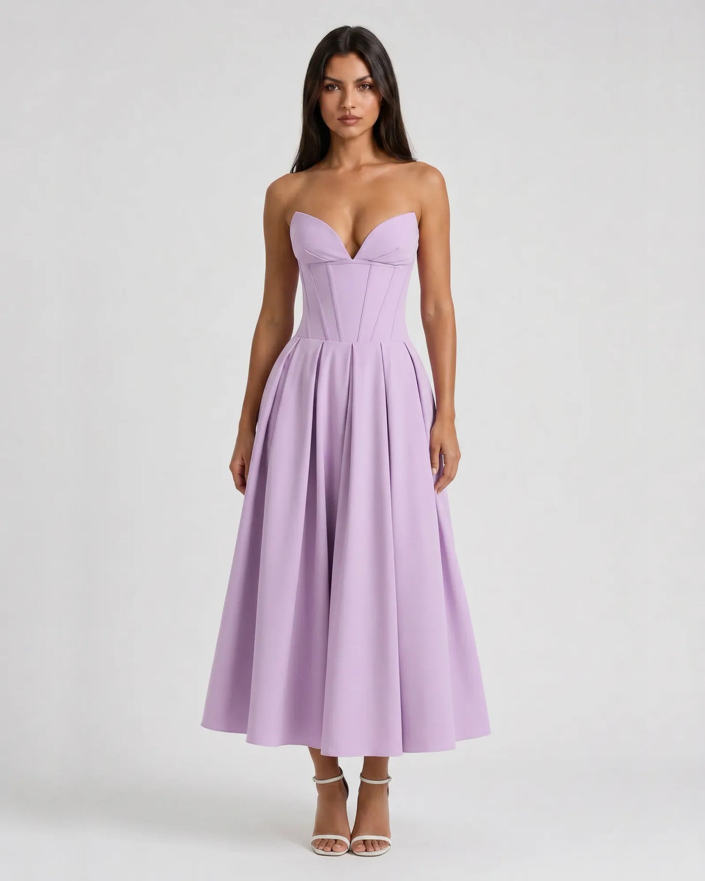 Strapless Sweetheart Corset Satin Midi Formal Dress